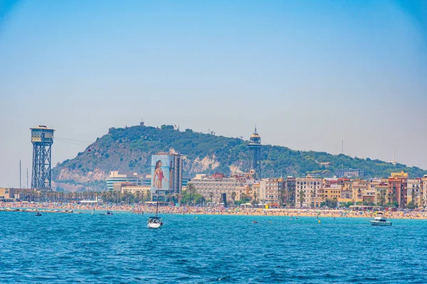 Kabelbaan Het Strand Van Barceloneta Barcelona Spanje — Stockfoto