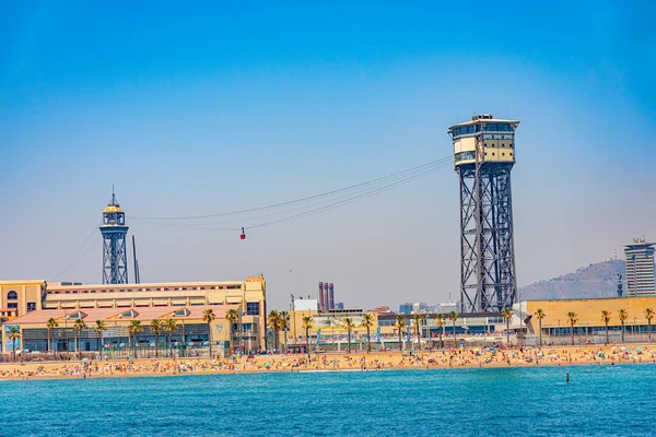 Kabelbaan Het Strand Van Barceloneta Barcelona Spanje — Stockfoto