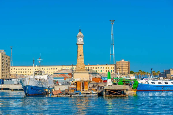 Вид Порт Барселоны Башней Torre Del Rellotge Испания — стоковое фото