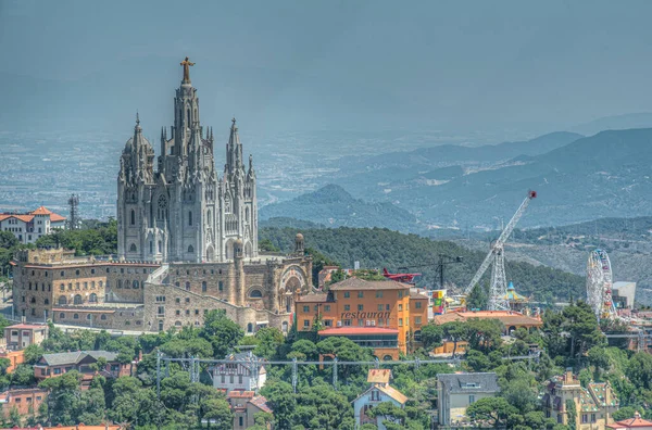 Temple Sacred Heart Jesus Tibidabo Amusement Park Barcelona View Torre — Stock fotografie