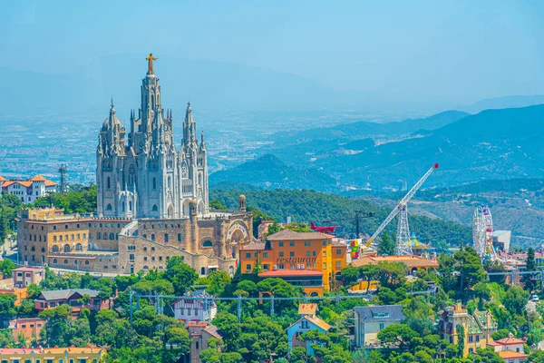 Temple Sacred Heart Jesus Tibidabo Amusement Park Barcelona View Torre — Stock fotografie