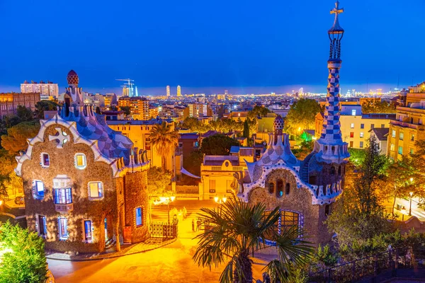 Solnedgång Utsikt Över Parc Guell Barcelona Spanien — Stockfoto