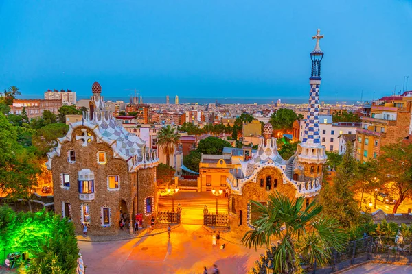 Vista Pôr Sol Parc Guell Barcelona Espanha — Fotografia de Stock