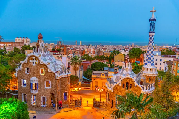 Solnedgång Utsikt Över Parc Guell Barcelona Spanien — Stockfoto