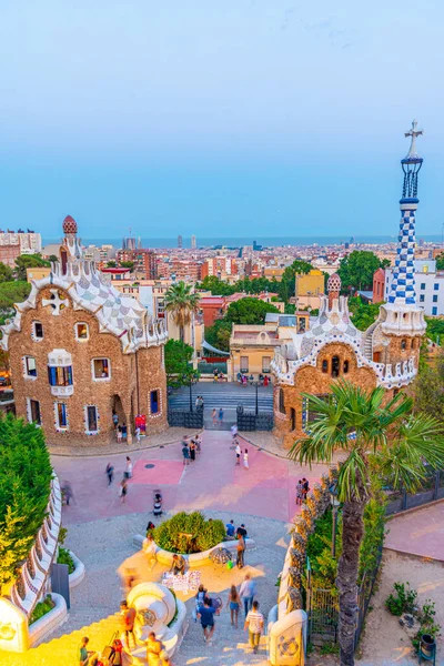 Solnedgång Utsikt Över Parc Guell Barcelona Spanien — Stockfoto