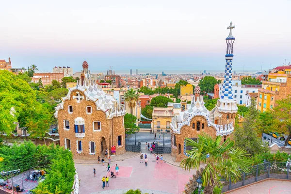 Solnedgång Utsikt Över Parc Guell Barcelona Spanien — Stockfoto