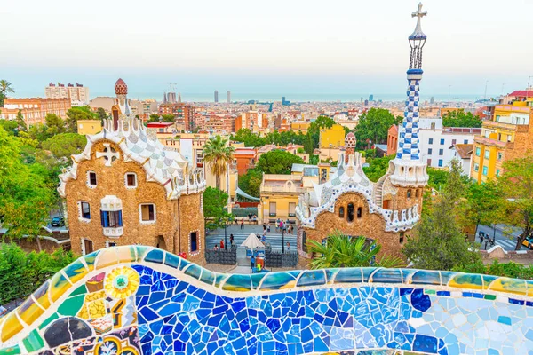 Solnedgång Utsikt Över Parc Guell Barcelona Spanien — Stockfoto