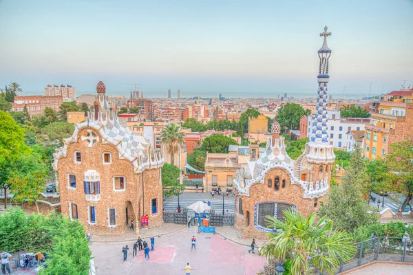 Solnedgång Utsikt Över Parc Guell Barcelona Spanien — Stockfoto