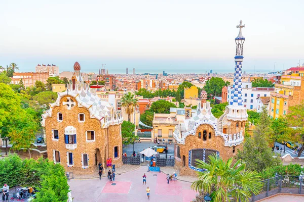 Solnedgång Utsikt Över Parc Guell Barcelona Spanien — Stockfoto