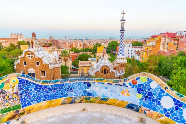 Solnedgång Utsikt Över Parc Guell Barcelona Spanien — Stockfoto