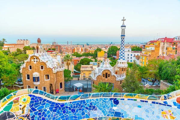 Solnedgång Utsikt Över Parc Guell Barcelona Spanien — Stockfoto