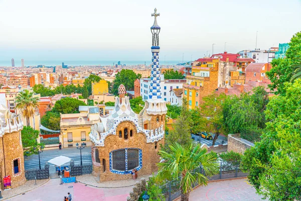 Solnedgång Utsikt Över Parc Guell Barcelona Spanien — Stockfoto