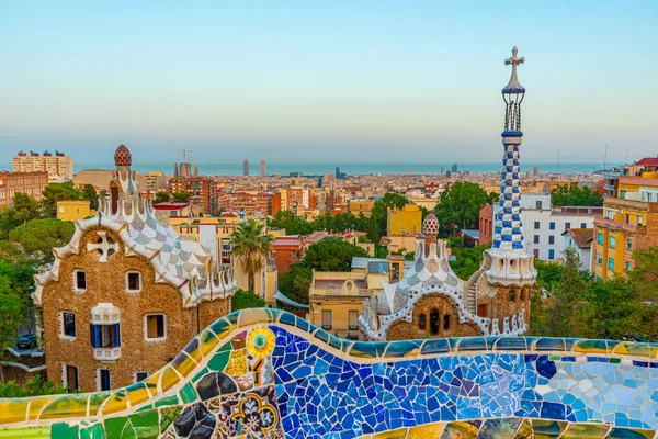 Solnedgång Utsikt Över Parc Guell Barcelona Spanien — Stockfoto