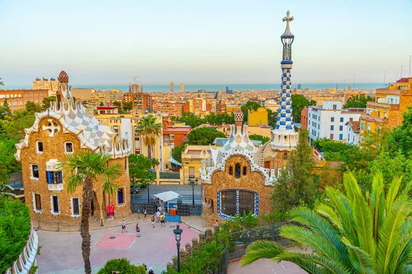 Solnedgång Utsikt Över Parc Guell Barcelona Spanien — Stockfoto