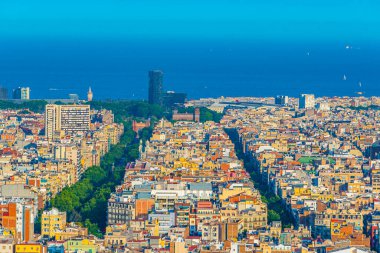 Arka planda Ciutadella parkı olan Barcelona 'nın havadan görünüşü, İspanya