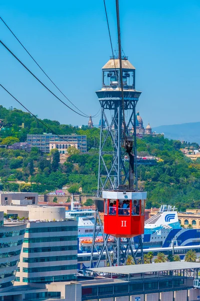 Teleférico Que Conecta Playa Barceloneta Castillo Montjuic Barcelona España —  Fotos de Stock