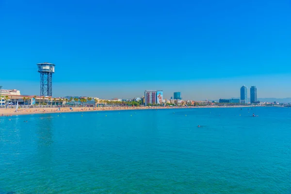 Kabelbaan Het Strand Van Barceloneta Barcelona Spanje — Stockfoto