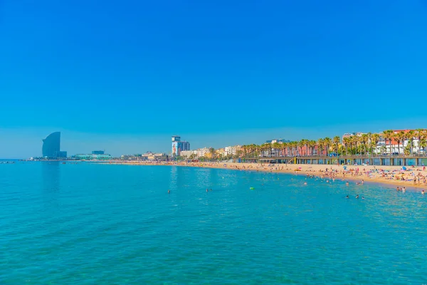 Dia Verão Praia Barceloneta Barcelona Espanha — Fotografia de Stock