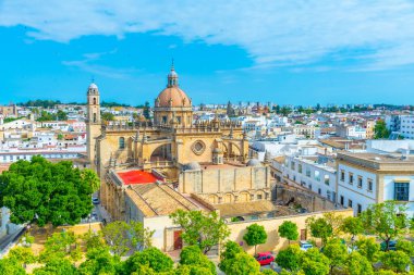 Aerial view of the cathedral of holy saviour in Jerez de la Frontera in Spain clipart