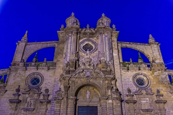 Vue Nuit Cathédrale Saint Sauveur Jerez Frontera Espagne — Photo