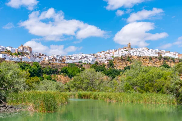 Arcos Frontera Weerspiegeld Guadalete Rivier Spanje — Stockfoto