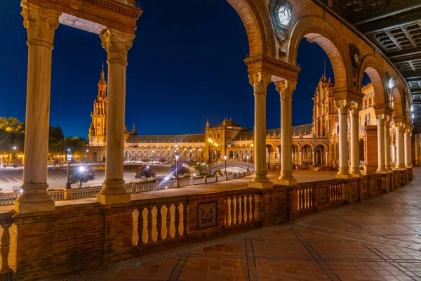 Nachtansicht Einer Arkade Der Plaza Espana Sevilla — Stockfoto