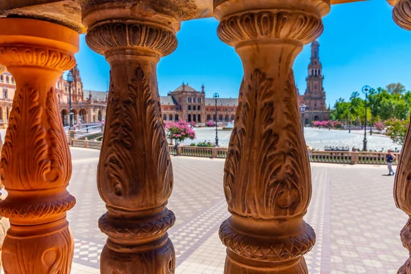 Plaza Espana Vista Através Azulejos Cerâmicos Sevilla Espanha — Fotografia de Stock