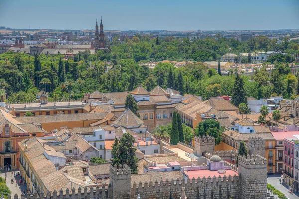Luchtfoto Van Real Alcazar Sevilla Vanuit Giralda Toren Spanje — Stockfoto