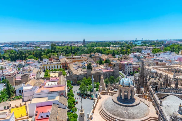 Uitzicht Vanuit Lucht Sevilla Vanaf Giralda Toren Met Real Alcazar — Stockfoto