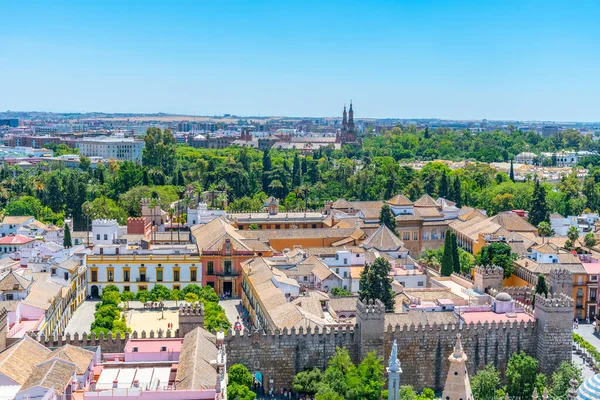 Uitzicht Vanuit Lucht Sevilla Vanaf Giralda Toren Met Real Alcazar — Stockfoto