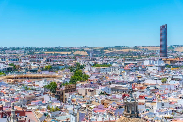 Vista Aérea Sevilha Com Arena Touradas Torre Sevilha Espanha — Fotografia de Stock