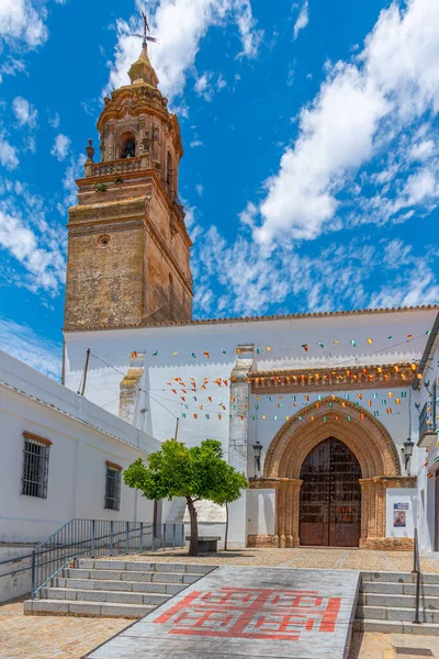Witte Straat Van Spaanse Stad Carmona Toren Van San Bartolome — Stockfoto