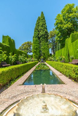 Granada, İspanya 'daki Generalife bahçelerinde Jardines bajos
