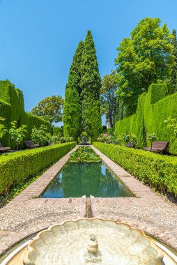 Granada, İspanya 'daki Generalife bahçelerinde Jardines bajos