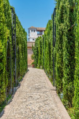 Granada, İspanya 'daki Generalife bahçelerinde Jardines bajos