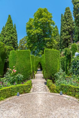 Granada, İspanya 'daki Generalife bahçelerinde Jardines bajos