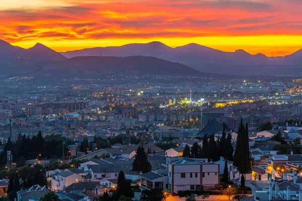 Purpurroter Himmel Über Granada Spanien — Stockfoto