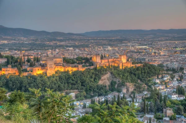 Auringonlasku Näkymä Alhambra Granada Espanja — kuvapankkivalokuva