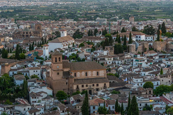 Zonsondergang Uitzicht Salvador Kerk Granada Spanje — Stockfoto