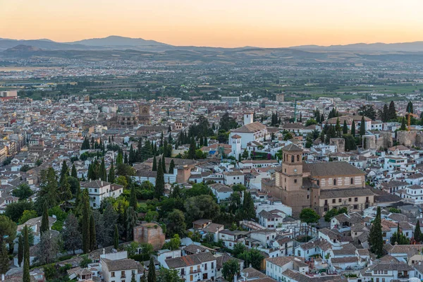 Zonsondergang Uitzicht Salvador Kerk Granada Spanje — Stockfoto