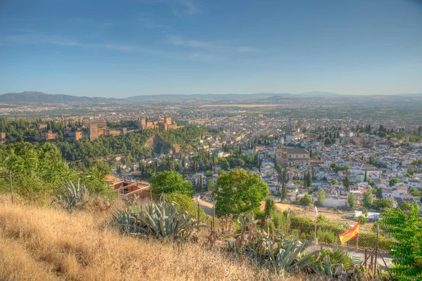 Vista Del Atardecer Sobre Barrio Del Albaicín Granada España — Foto de Stock