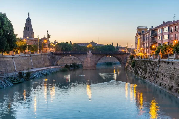 Riverside Segura Avec Cathédrale Puente Los Peligros Murcie Espagne — Photo