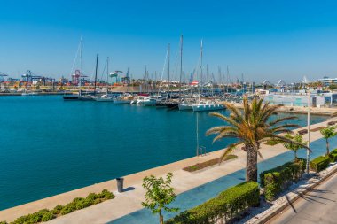Valencia, İspanya limanında demirleyen tekneler.
