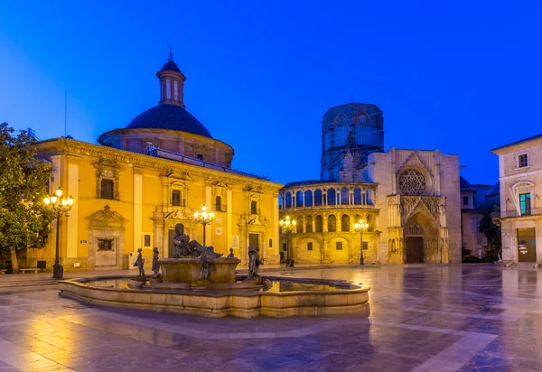 Vista Noturna Plaza Virgen Valência Espanha — Fotografia de Stock