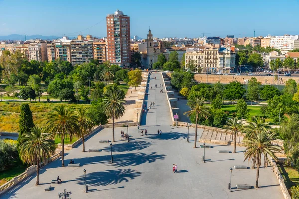 Luchtfoto Van Brug Van Puente Serranos Valencia Spanje — Stockfoto