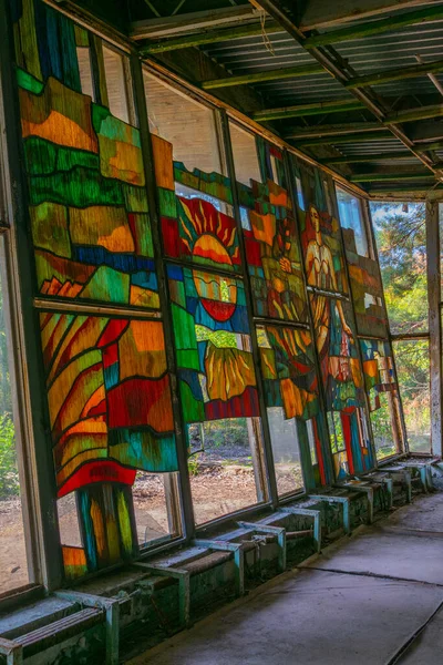 Mosaico Vidrio Cafetería Junto Río Ciudad Ucraniana Pripyat — Foto de Stock