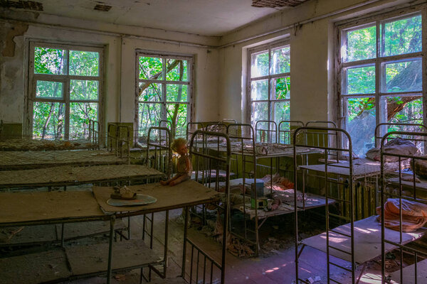 Broken interior of kindergarten in Chernobyl exclusion zone in the Ukraine