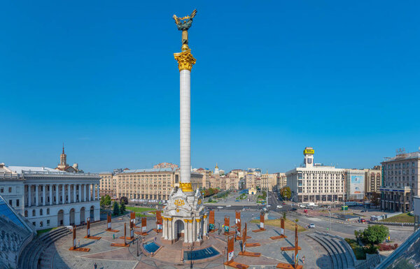 KYIV, UKRAINE, AUGUST 31, 2019: View of the independence memorial at Maidan Nezalezhnosti square in Kyiv, Ukrain