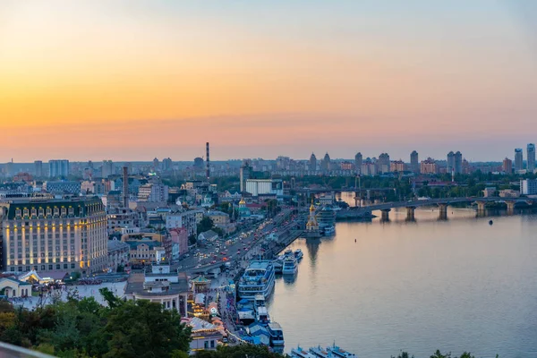 Kyiv Ukraine August 2019 Night Aerial View Dnieper Riverside Kyiv — Stock Photo, Image