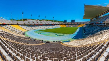 BARCELONA, İspanya, 28 Haziran 2019: Barcelona, Spai Olimpiyat Stadyumu 'nun içi